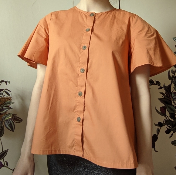 Orange flutter sleeve button up blouse - Picture 9 of 11